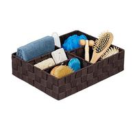 Relaxdays Panier de Rangement, 5 Compartiments, carré, tressé, Plastique PP, Rangement, Corbeille de Stockage, Marron