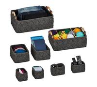 Relaxdays Panier de Rangement, 8 pièces, 4 Tailles différentes, boîte en Feutre, pour l’Armoire, Gris foncé