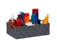 Relaxdays Corbeille de Rangement avec Compartiments, Stockage cosmétique, Salle de Bain, poignées, 10x32x21 cm, Gris