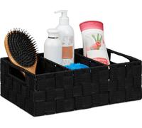 Relaxdays Corbeille de Rangement avec Compartiments, Stockage cosmétique, Salle de Bain, poignées, 10x32x21 cm, Noir, Plastique, 10 x 32 x 21 cm