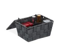 Relaxdays Panier de rangement avec couvercle, aspect tressé, organiseur, HxlxP 10,5 x 19,5 x 14,5 cm, plastique, gris