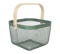 Relaxdays Panier de rangement avec poignée en acier et bois, pour tapisseries et ustensiles, 17,5 x 26 x 24,5 cm