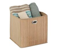 Relaxdays Panier de Rangement Bambou, Corbeille de Salle de Bain carrée, boîte Haute, 31 x 31 x 31 cm, Pliable, Nature