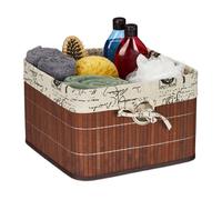 Relaxdays Panier de rangement, bambou et polyester, HLP : 20x31x31 cm, corbeille poignée, boîte d’étagère, marron-crème