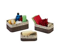 Relaxdays Panier de Rangement Bambou et Tissu, Lot de 3, corbeilles Salle de Bain, 3 Tailles différentes, Marron/Beige