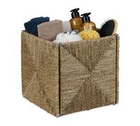 Relaxdays Corbeille de Rangement en zostère, Design tressé, pour Salle de Bain, HxLxP: 30x30x30 cm, Panier carré, Nature