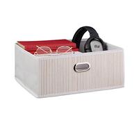 Relaxdays Panier de Rangement en Bambou, Corbeille de Salle de Bain carrée, Plate, 14 x 31 x 31 cm, Pliante, Blanc