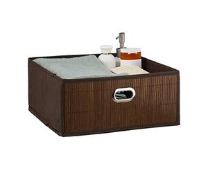 Relaxdays Panier de Rangement en Bambou, Corbeille de Salle de Bain carrée, Plate, 14 x 31 x 31 cm, Pliante, Marron