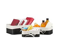 Relaxdays Panier de Rangement en Bambou et Tissu, Lot de 3, corbeilles Salle de Bain, 3 Tailles différentes, Noir-crème