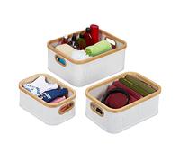 Relaxdays Panier de Rangement en Bambou, Lot de 3, Corbeille à poignées, Trois Tailles différentes, Blanc/Nature