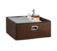 Relaxdays Panier de rangement en bambou, corbeille de salle de bain carrée, plate, 14 x 31 x 31 cm, pliante, marron