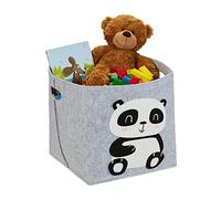 Relaxdays Panier de Rangement en Feutre, Motif Panda, Caisse Tissu pour Enfant, HxLxP : 33x34x32 cm, Coffre Jouets, Gris