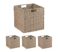 Relaxdays Panier de rangement, en lot de 4, zostère, aspect tressé, pour jouets, 30 x 30 x 30 cm, nature