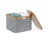 Relaxdays Panier de rangement en tissu boîte de rangement gris bambou couvercle poignées HxlxP: 25 x 33 x 33 cm, gris