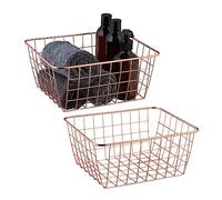 Relaxdays Panier de Rangement, lot 2, rectangulaire, métal, HLP : 12 x 27,5 x 22,5 cm, Cuisine et Salle Bain, Or Rose