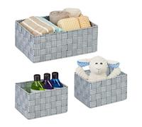 Relaxdays Panier de Rangement, lot 3, différentes Tailles, Corbeille tressée, pour la Salle Bain, Plastique, Gris