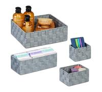 Relaxdays Panier de Rangement, lot 4, différentes Tailles, Corbeille tressée, pour la Salle Bain, Plastique, Gris