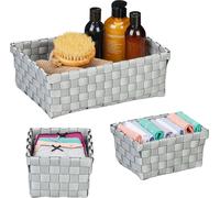 Relaxdays 3 paniers de Rangement, 2 Tailles différentes, Aspect tressé, Corbeille en Plastique, Salle Bain, Gris & Blanc