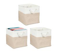 Relaxdays Panier de rangement, lot de 3, beige et banc | pour ranger les jouer ou les vêtements, 28 x 28 x 28 cm