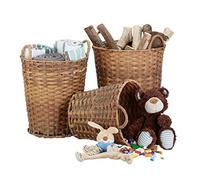 Relaxdays Panier de rangement lot de 3 corbeilles rondes avec poignées, nature