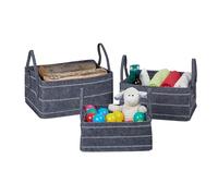 Relaxdays Panier de Rangement, Lot de 3, Feutre, différentes Tailles, 10,17 et 25 l, avec poignées, Gris foncé/Blanc