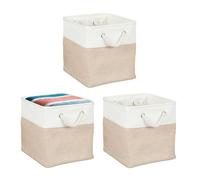Relaxdays Panier de Rangement, Lot de 3, pour Ranger Les Jouer ou Les vêtements, 28 x 28 x 28 cm, Beige et Banc