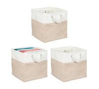 Relaxdays Panier de rangement lot de 3 pour ranger les jouer ou les vêtements 30 x 30 x 30 cm beige et banc