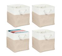 Relaxdays Panier de Rangement, Lot de 4, pour Ranger Les Jouer ou Les vêtements, 28 x 28 x 28 cm, Beige et Banc
