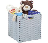 relaxdays 10025163_111 Corbeille de rangement plastique tressé, Panier poignée étagère Organiseur vintage, 31x32x30 cm, gris, PP, métal, 31 x 32 x 30 cm