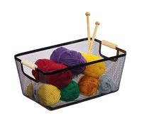 Relaxdays Panier de rangement, poignées bois, rectangulaire, corbeille métal, HxLxP : env. 16,5x37x22,5 cm, déco, noir