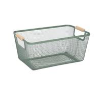 Relaxdays Panier de rangement carré en métal avec poignées en bois - Dimensions (H x l x P) : 16,5 x 37 x 22,5 cm - Pour cuisine, salle de bain - Menthe