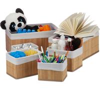 Relaxdays Panier de rangement, set de 6, avec revêtement en tissu, bambou, rectangulaire, salle de bain, accessoires, organisateur décoratif, naturel