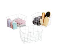 Relaxdays Panier métallique rangement, lot de 3, rectangulaire, stockage, HLP 15,5 x 28 x 20 cm, déco, blanc