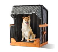 Relaxdays Panier plage chien bois & rotin, gamelle