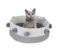 Relaxdays Panier pour Chat et Petit Chien, Pompons, Coton, Corbeille tressée, H x D : 16,5 x 41 cm, Gris et Blanc