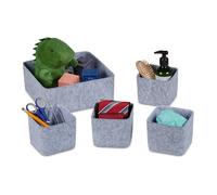 Relaxdays Panier Rangement, 5 pièces, Organiseur pour Le tiroir ou l’Armoire, en Feutre, 2 Tailles, Gris