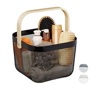 Relaxdays Panier rangement, avec anse, pour vêtement, décorations, acier et bois, panier à ustensiles, HlP 17,5x26x24,5