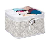 Relaxdays Panier rangement, bambou, insert tissu, salle de bain, HxLxP : 20x31x31 cm, corbeille étagère, gris-blanc
