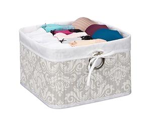 Relaxdays Panier Rangement, Bambou, Insert Tissu, Salle de Bain, HxLxP : 20x31x31 cm, Corbeille étagère, Gris-Blanc