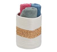 Relaxdays Panier de Rangement en Coton, HxD : 20x18 cm, Corbeille à Linge, Pliable, poignées, Style bohème, crème/Nature