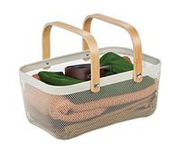 Relaxdays Panier rectangulaire, anses, Corbeille de Rangement, métal et Bois, panière ustensiles, Salle de Bain, Blanc