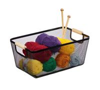 Relaxdays Panier de rangement Corbeille métal rectangulaire, poignées bois, 16,5×37×22,5 cm, noir
