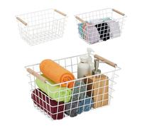 Relaxdays Panier rectangulaire en lot de 3, design grillagé, blanc | avec poignées, H x L x P : 16 x 31 x 21 cm