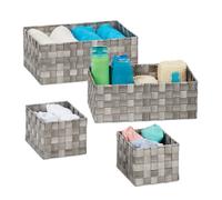 Relaxdays Panier tressé rangement, lot de 4, salle de bain, rectangulaires, 3 tailles, plastique, gris