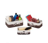 Relaxdays Paniers de rangement, lot de 3, tissu, rectangulaire, boîte armoire, étagère, 3 tailles diverses, marron-blanc