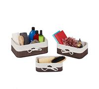 Relaxdays Paniers de Rangement, Lot de 3, Tissu, rectangulaire, boîte Armoire, étagère, 3 Tailles diverses, Marron-Blanc