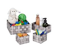 Relaxdays Paniers de Rangement, Lot de 4, 3 Tailles, Corbeille Effet Bois, tressé, Armoire et étagère, Plastique, Gris