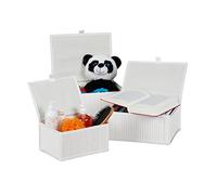 Relaxdays Paniers de Rangement, Lot de 6, Couvercle et intérieur Tissu, Bambou, Jouets, boîte Organiseur Salon, 3 Tailles, Blanc