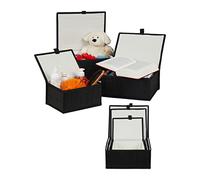 Relaxdays Paniers de Rangement, Lot de 6, Couvercle et intérieur Tissu, Bambou, Jouets, boîte Organiseur Salon, 3 Tailles, Noir