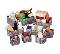 Relaxdays Paniers de Rangement, Lot de 8, 4 Tailles, Corbeille Effet Bois, tressé, Armoire et étagère, Plastique, Gris